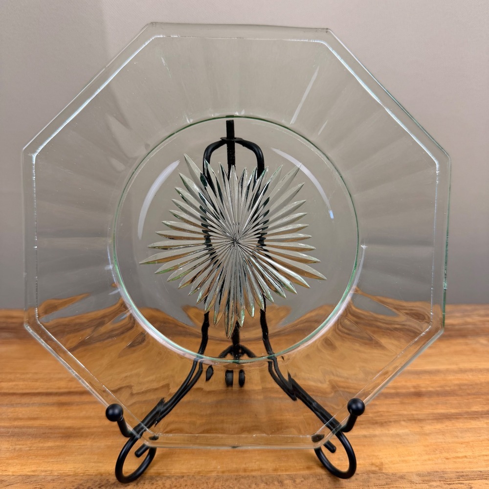 Heisey 7in Octagonal Snack Plates Vintage Uranium Green Vaseline Glass Set of 4